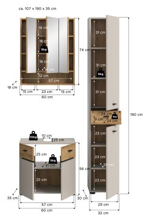 Badm�bel Set Matteo in Kaschmir und Evoke Eiche Badkombination 107 x 191 cm