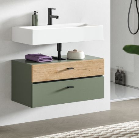 Waschbeckenunterschrank Matteo in Gr�n und Evoke Eiche 75 cm