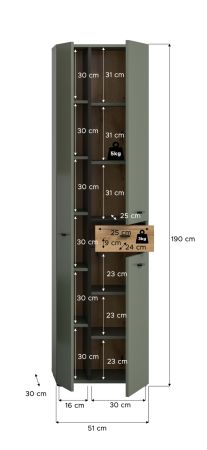 Badezimmer Hochschrank Matteo in Gr�n mit Evoke Eiche 51 x 191 cm