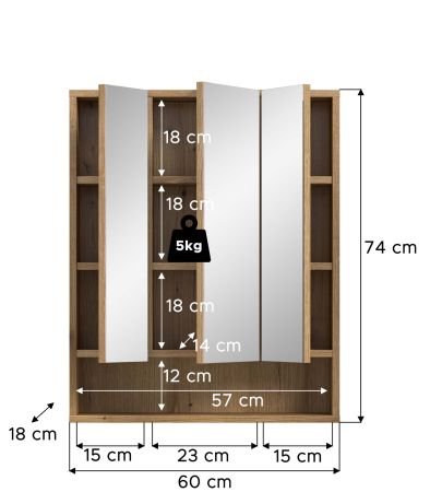 Badezimmer Spiegelschrank Matteo in Evoke Eiche 60 x 74 cm