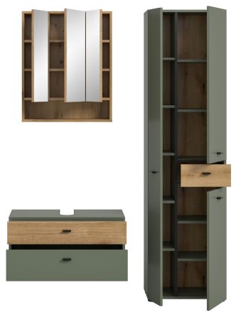Badm�bel Set Matteo in Gr�n mit Evoke Eiche, Badkombination 3-teilig 141 x 191 cm