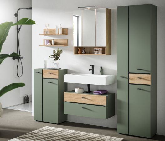 Badm�bel Set Matteo in gr�n und Evoke Eiche Badkombination 75 x 191 cm