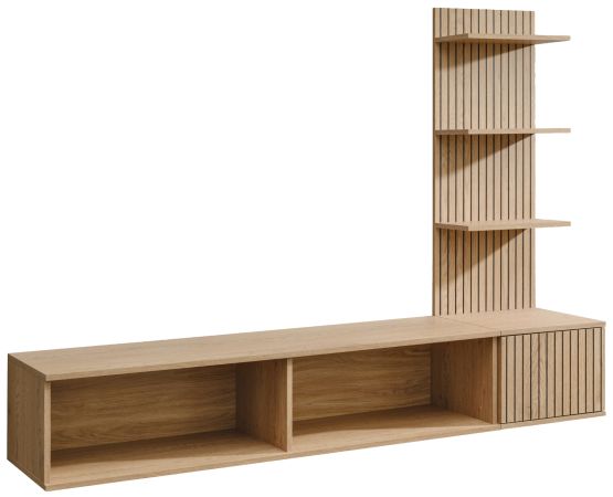 TV-Lowboard Set Sense in Cremona Eiche Leistenoptik 180 cm inkl. Paneel mit Regal