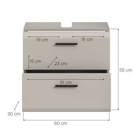 Waschbeckenunterschrank Cover in Kaschmir / Sand, Badschrank 60 cm mit Vollauszug
