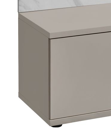 Wohnwand Charm in Kaschmir und Marmor wei�, Anbauwand 300 cm mit Beleuchtung, Push-To-Open