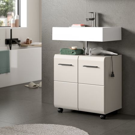 Waschbeckenunterschrank Cover in Kaschmir / Sand Badschrank auf Rollen 60 cm