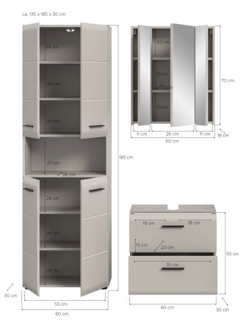Badm�bel Set 3-teilig Cover in Kaschmir / Sand 135 x 185 cm, mit 4-t�rigem Hochschrank