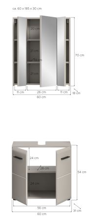 Badm�bel Set 2-teilig Cover in Kaschmir / Sand, Badkombination 60 x 185 cm