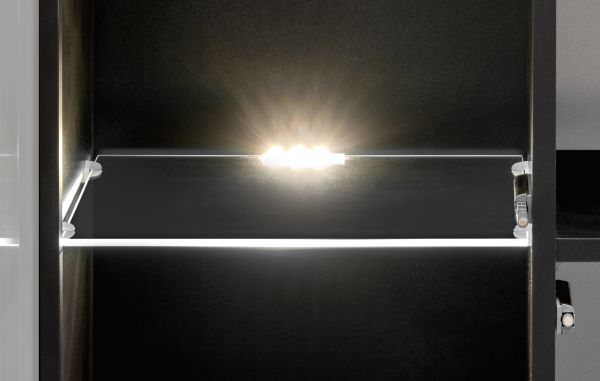 Wohnwand Starlet in schwarz, Vicking Eiche und Marmor schwarz Schrankwand 300 cm inkl. LED, Push-To-Open