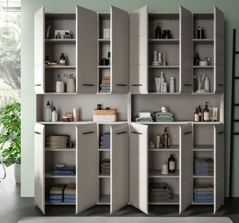 Badezimmer Hochschrank Set Cover in Kaschmir 2x Mehrzweckschrank 180 x 185 cm