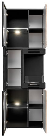 Wohnwand Starlet in schwarz, Vicking Eiche und Marmor schwarz, Schrankwand mit Ethanol Kamin und LED, 300 cm