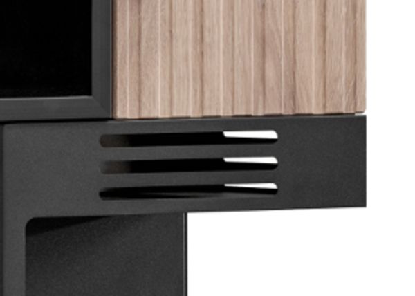 Vitrine Starlet in schwarz, Vicking Eiche und Marmor schwarz Vitrinenschrank inkl. Kamin & LED 60 x 182 cm, Push-To-Open
