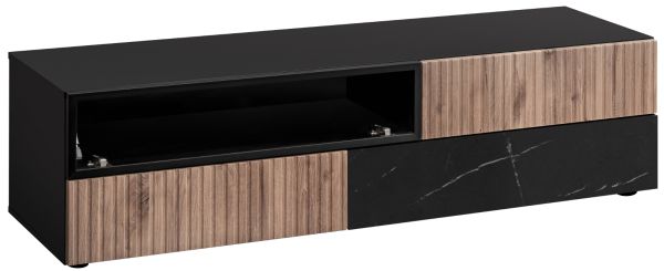 TV-Lowboard Starlet in schwarz, Vicking Eiche und Marmor schwarz TV-M�bel 160 x 42 cm, Push-To-Open