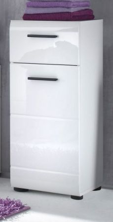 Badezimmer Kommode Clarito in wei� Hochglanz, Badschrank 30 x 79 cm