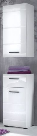 Badezimmer Kommode Clarito in wei� Hochglanz, Badschrank 30 x 79 cm