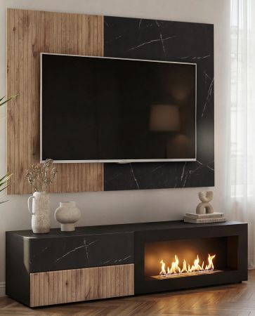 Wandpaneel Starlet in Vicking Eiche und Marmor schwarz TV R�ckwandverkleidung 160 x 118 cm