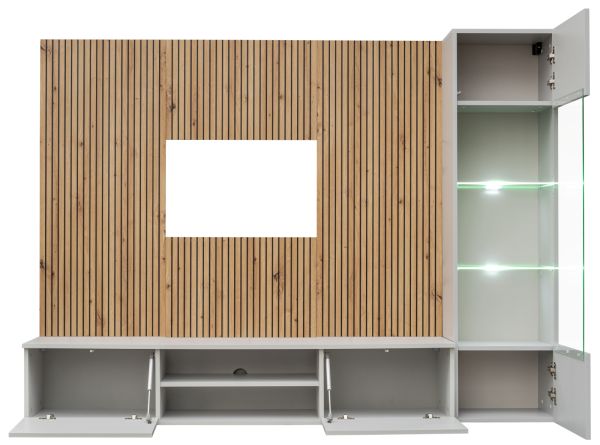 Wohnwand iLike in Lehm-Grau und Artisan Eiche 200 cm, inklusive LED Beleuchtung und Push-to-Open