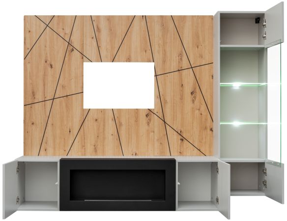 Wohnwand iLike in Lehm-Grau und Eiche Artisan mit Beleuchtung, Push-To-Open und Soft-Close, 200 cm
