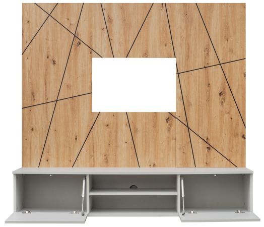 TV-Lowboard Set iLike in Lehm-Grau und Artisan Eiche, Flat-TV Unterschrank mit Wandpaneel 160 cm