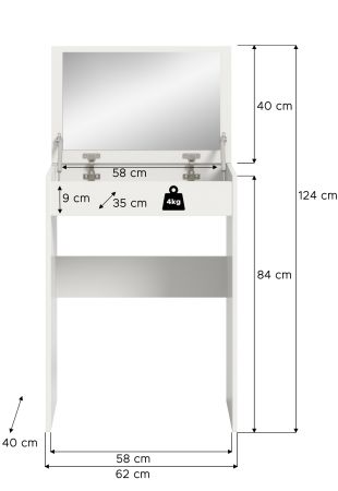 Schminktisch Charme in Wei�, Kosmetiktisch mit Spiegel 62 x 84 cm, Soft-Close