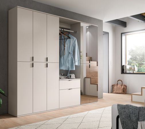 Garderobenschrank mit Spiegel Line-Up in Kaschmir, Schuhschrank 91 x 193 cm