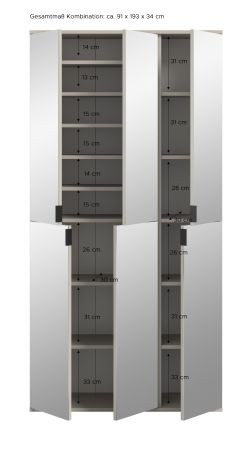 Garderobenschrank mit Spiegel Line-Up in Kaschmir, Schuhschrank 91 x 193 cm