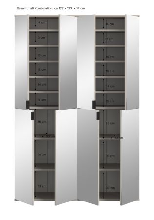 Garderobenschrank mit Spiegel Line-Up in Kaschmir, Schuhschrank 122 x 193 cm