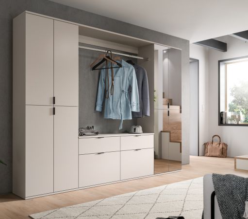 Garderobe Set Line-Up in Kaschmir, Garderoben- und Schuhschrank mit Spiegel 243 x 193 cm