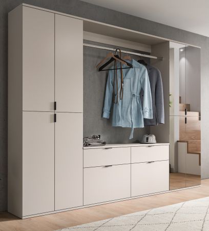 Garderobe Set Line-Up in Kaschmir, Garderoben- und Schuhschrank mit Spiegel 243 x 193 cm