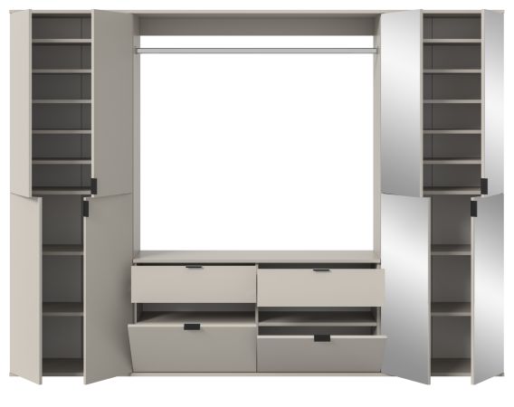 Garderobe Set Line-Up in Kaschmir, Garderoben- und Schuhschrank mit Spiegel 243 x 193 cm