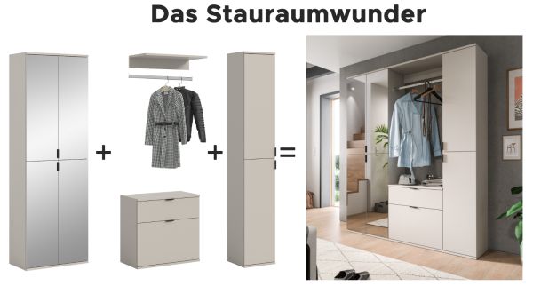 Garderobe Set Line-Up in Kaschmir Garderobenschrank mit Spiegel 152 x 193 cm