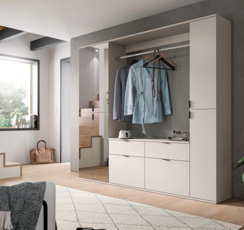 Garderobe Set Line-Up in Kaschmir, Garderobenschrank mit Spiegel 212 x 193 cm