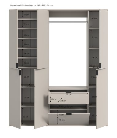Garderobe Set Line-Up in Kaschmir, Garderobenschrank 152 x 193 cm