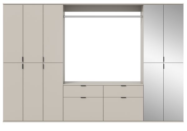 Garderobe Set Line-Up in Kaschmir, Garderobenschrank mit Spiegel 273 x 193 cm