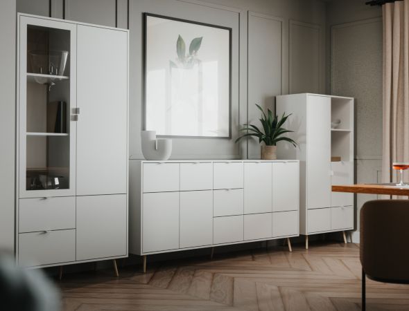 Vitrine Runa in wei� matt Vitrinenschrank skandinavisch 92 x 191 cm