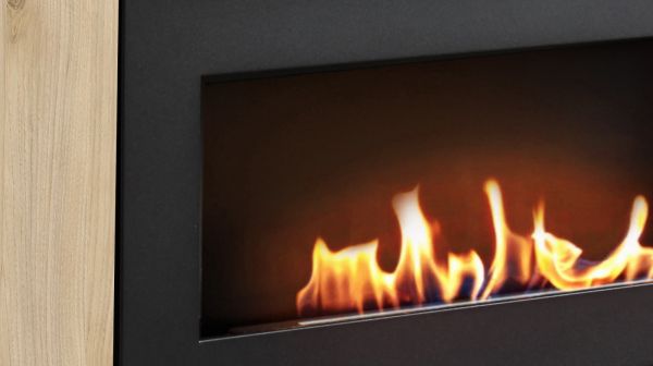 TV-Lowboard Set Option in Eiche, Flat-TV Unterschrank h�ngend mit Ethanol Kamin und Akustikpaneel 160 cm