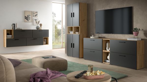 Sideboard Onawa in Grau und Artisan Eiche Kommode 176 cm, Soft-Close