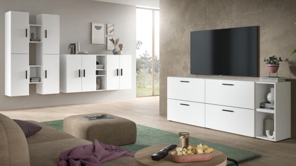 Wohnwand Onawa in wei� Wohnkombination h�ngend / stehend 259 x 184 cm