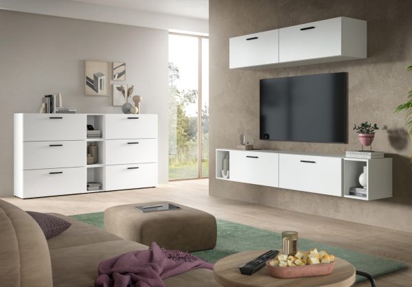 Wohnwand Onawa in wei� Wohnkombination h�ngend / stehend 300 x 178 cm