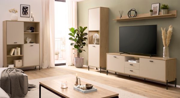 Regalschrank Ingar in Kaschmir und Eiche Highboard 105 x 160 cm, Soft-Close