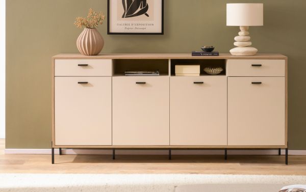 Sideboard Ingar in Kaschmir und Eiche,  Kommode 205 x 95 cm mit Soft-Close