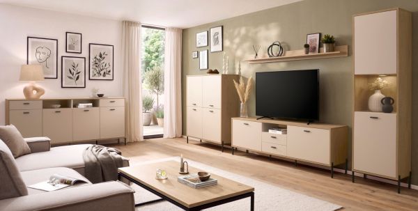 Sideboard Ingar in Kaschmir und Eiche,  Kommode 205 x 95 cm mit Soft-Close