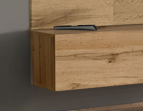 TV-Lowboard Set Public in Wotan Eiche, Flat-TV Unterschrank h�ngend mit Akustikpaneel, 180 cm