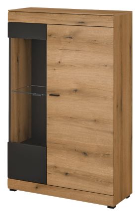 Vitrine Assina in Evoke Eiche und Grau matt, Vitrinenschrank 90 x 141 cm mit Soft-Close