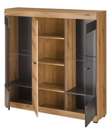 Highboard Assina in Evoke Eiche und Grau matt, Schrank 140 x 141 cm mit Soft-Close