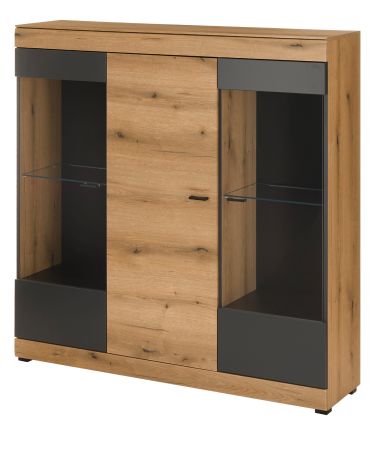 Highboard Assina in Evoke Eiche und Grau matt, Schrank 140 x 141 cm mit Soft-Close