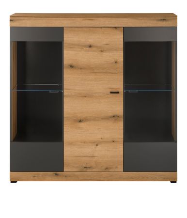 Highboard Assina in Evoke Eiche und Grau matt, Schrank 140 x 141 cm mit Soft-Close