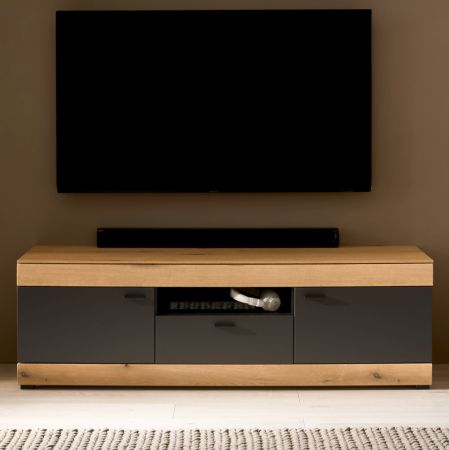 TV-Lowboard Assina in Evoke Eiche und Grau matt, TV Unterschrank 150 cm mit Soft-Close