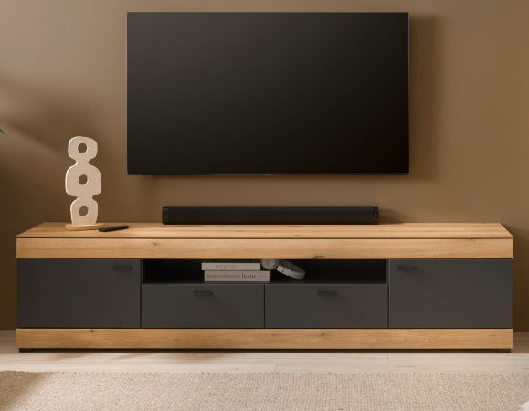 TV-Lowboard Assina in Evoke Eiche und Graphit Grau, Flat-TV Unterschrank 200 cm mit Soft-Close