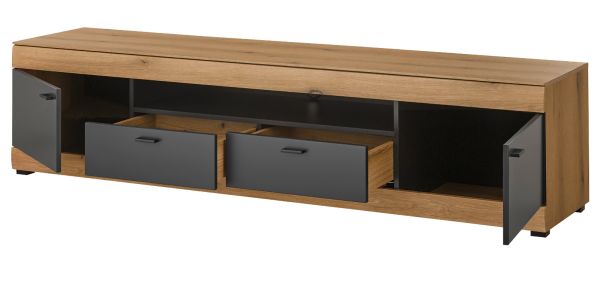 TV-Lowboard Assina in Evoke Eiche und Graphit Grau, Flat-TV Unterschrank 200 cm mit Soft-Close